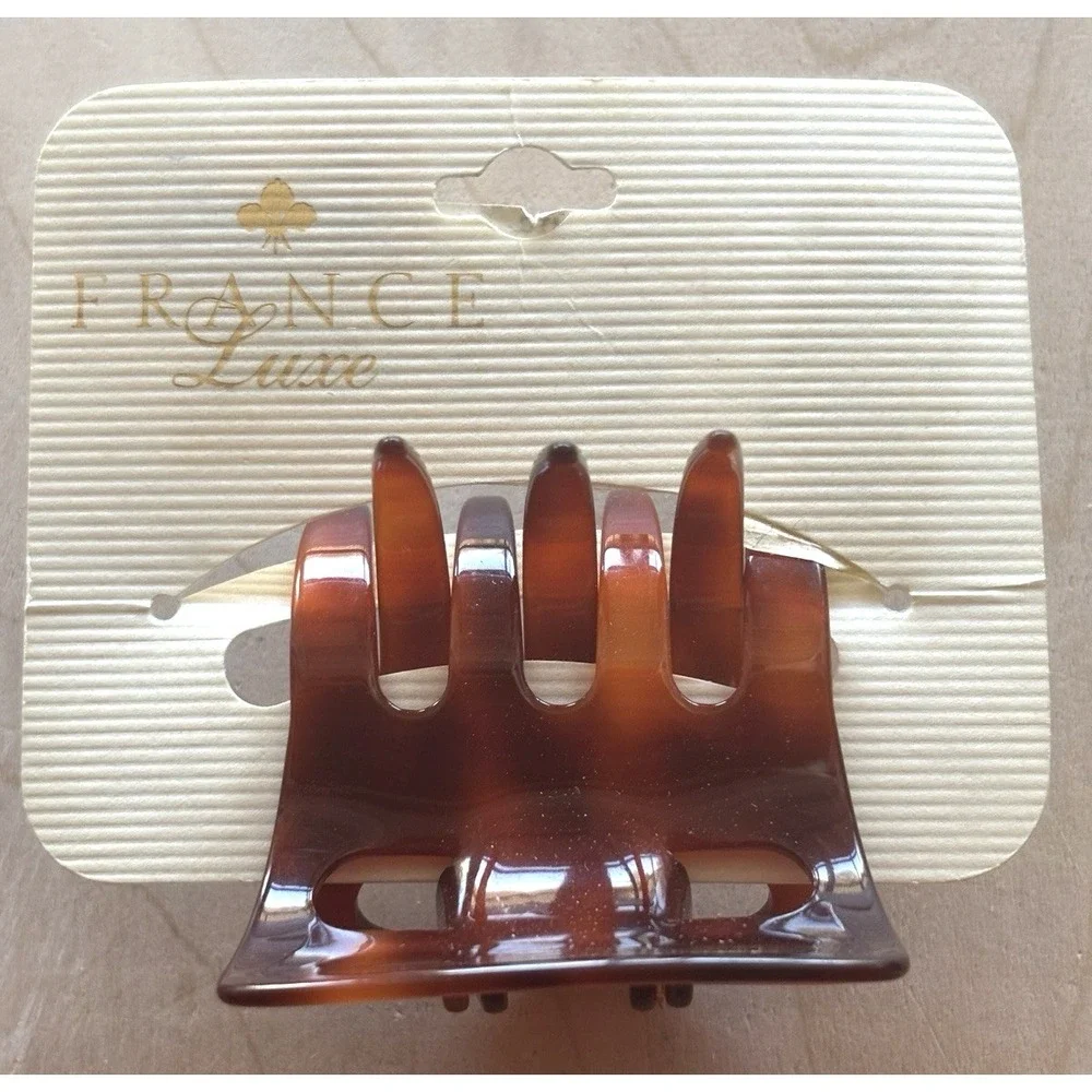 Vintage France Luxe Hair Clip Faux Tortoise New on Card Brown Plastic 2
